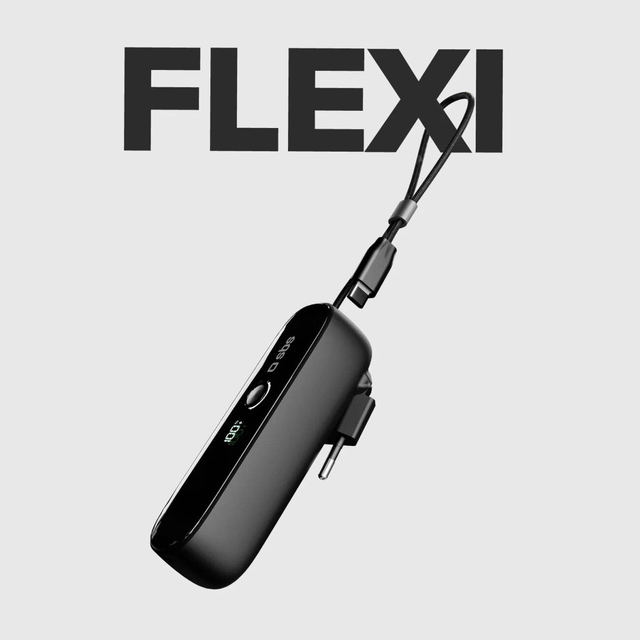 SBS Hybrid PD 20W 5000mAh Powerbank integriertem Kabel faltbarem Stecker - Schwarz