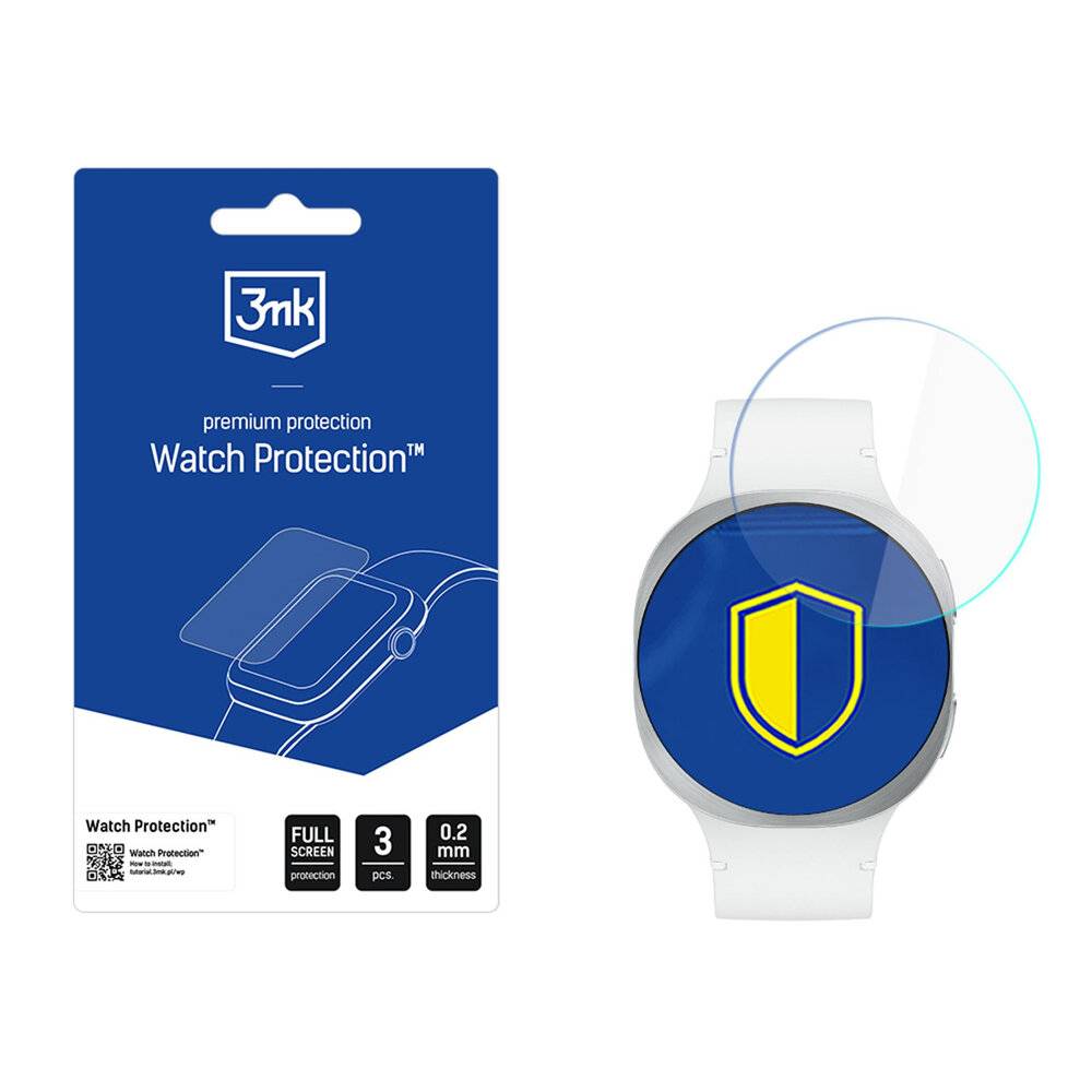 3mk premium protection Watch Protection Verpackung und Muster, mit Smartwatch-Shield-Grafiken, enthält 3 Displayschutzfolien, 0,2 mm dick.