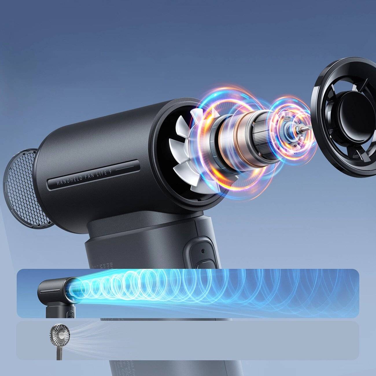 Jisulife Handventilator Life9 3600mAh Tragbarer Mini-Gebläse-USB-Ventilator - Schwarz