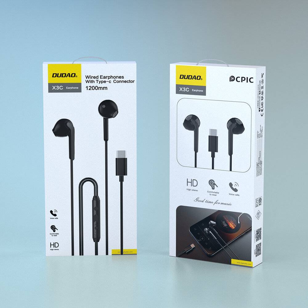 Dudao X3C In-Ear-Kopfhörer USB-C Kabel, 1,2 m – Schwarz