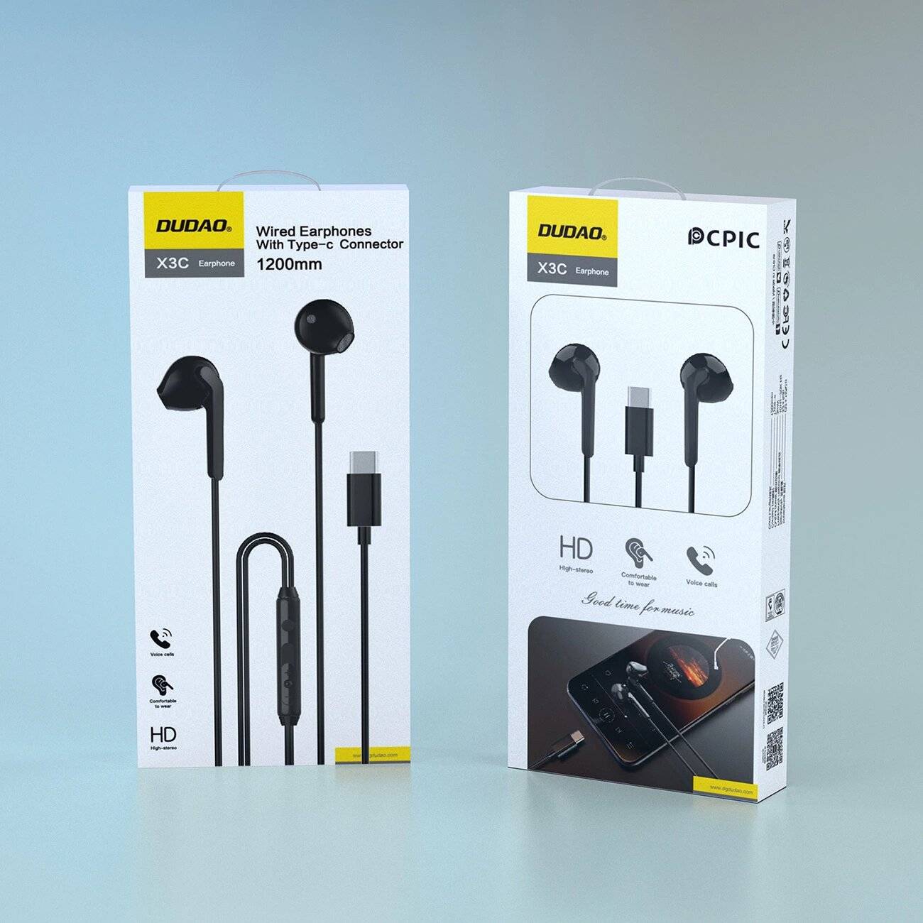 Dudao X3C In-Ear-Kopfhörer USB-C Kabel, 1,2 m – Schwarz