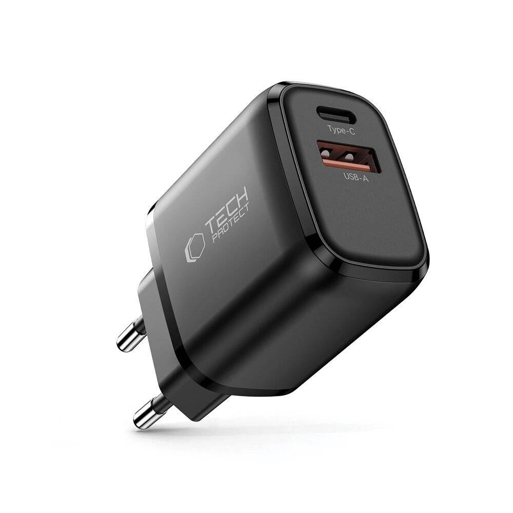 Tech-Protect NCA30 PD 30W / QC3.0 USB-A USB-C Wandladegerät - schwarz