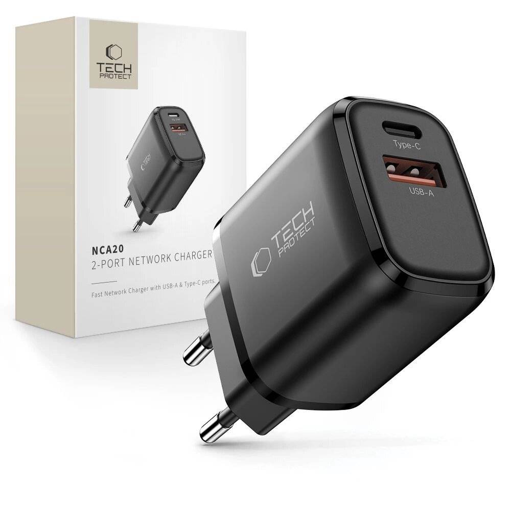 Tech-Protect NCA20 PD 20W / QC3.0 USB-A USB-C Wandladegerät - schwarz