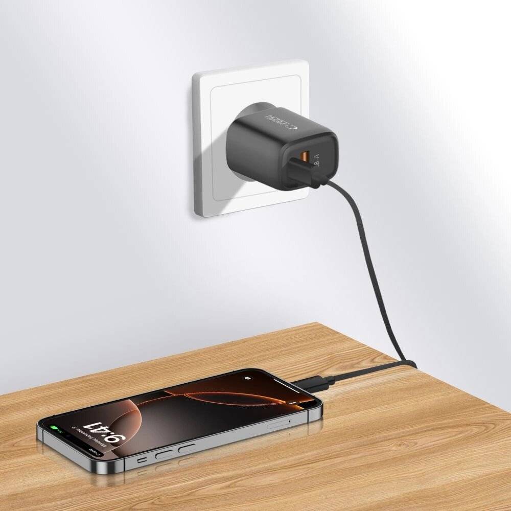 Tech-Protect NCA20 PD 20W / QC3.0 USB-A USB-C Wandladegerät - schwarz