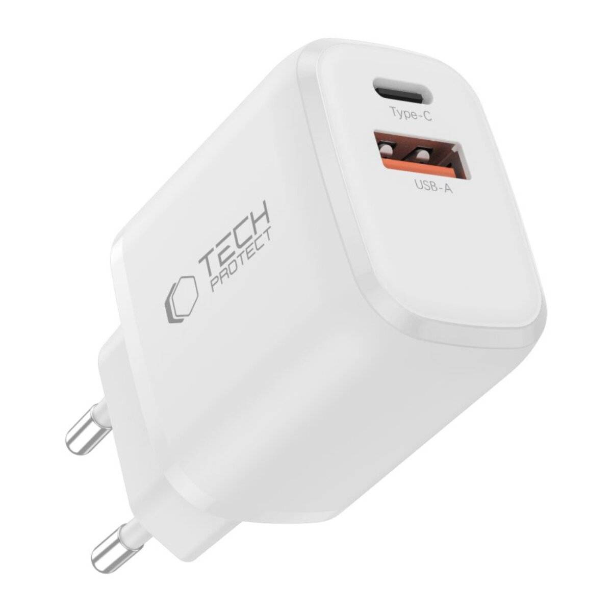 Tech-Protect NCA30 30W USB-A / USB-C Schnellladegerät mit USB-C / Kompatibel mit iPhone Kabel Weiß