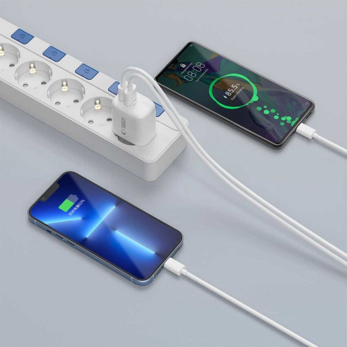 Tech-Protect NCA30 PD 30W QC3.0 USB-A / USB-C Wandladegerät + Lightning Kabel 100cm - Weiß