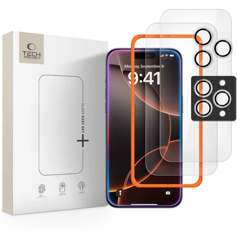 Tech-Protect Easy Set+ 3er-Pack Schutzglas iPhone 16 Pro / 17 - transparent