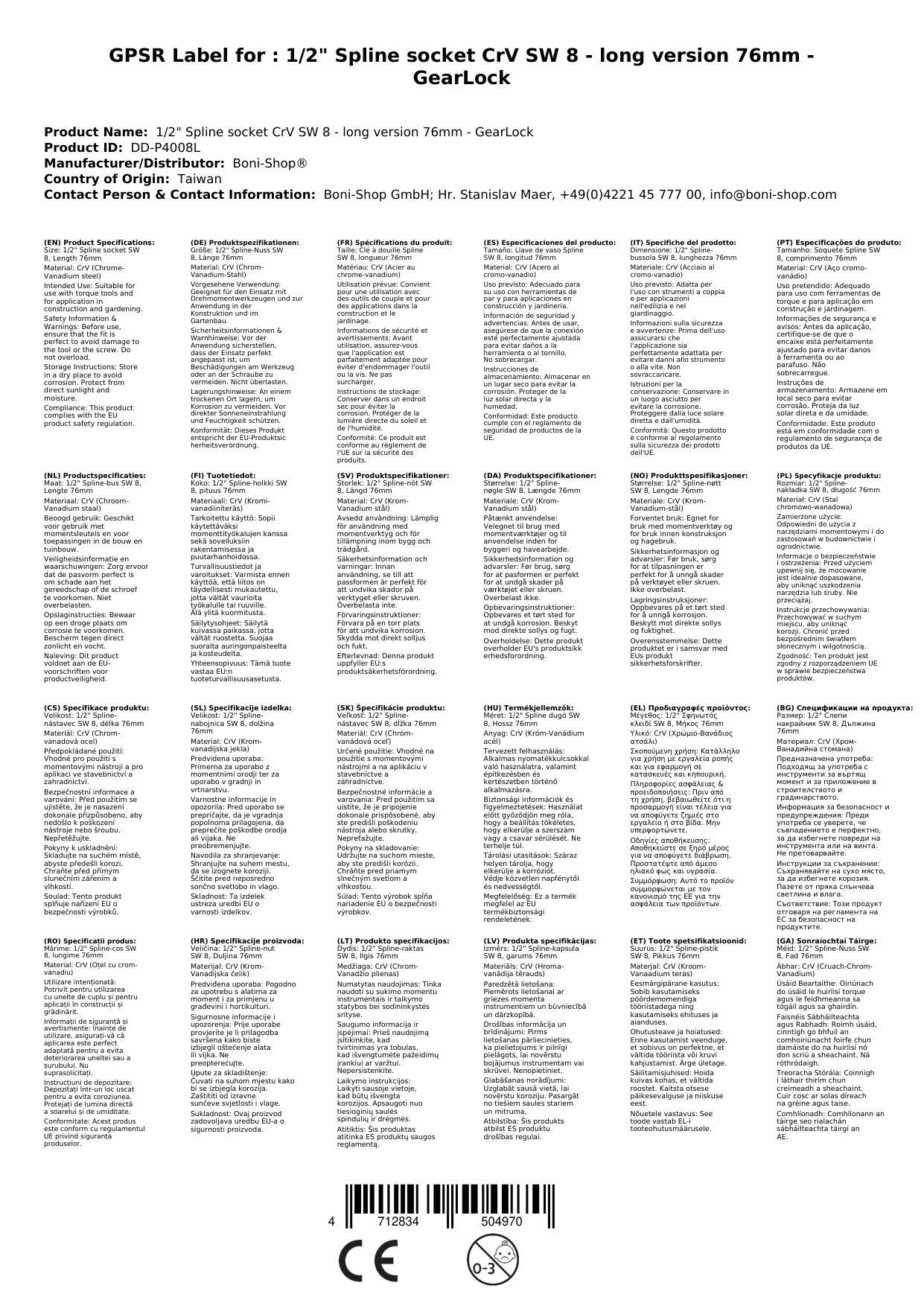 1/2 Zoll Nuss, lange Nuss, 8mm Nuss, Stecknuss, Spline Nuss