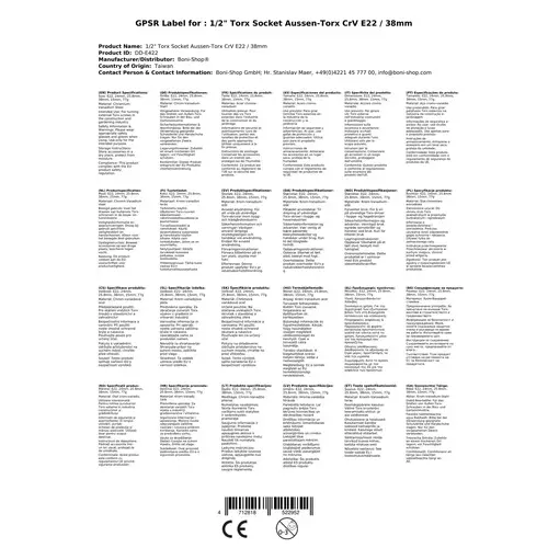Torx Nuss 1/2 Zoll, Aussen Torx E22, CrV, Werkzeug Torx Nuss 1/2 Zoll, Aussen Torx E22, CrV, Werkzeug