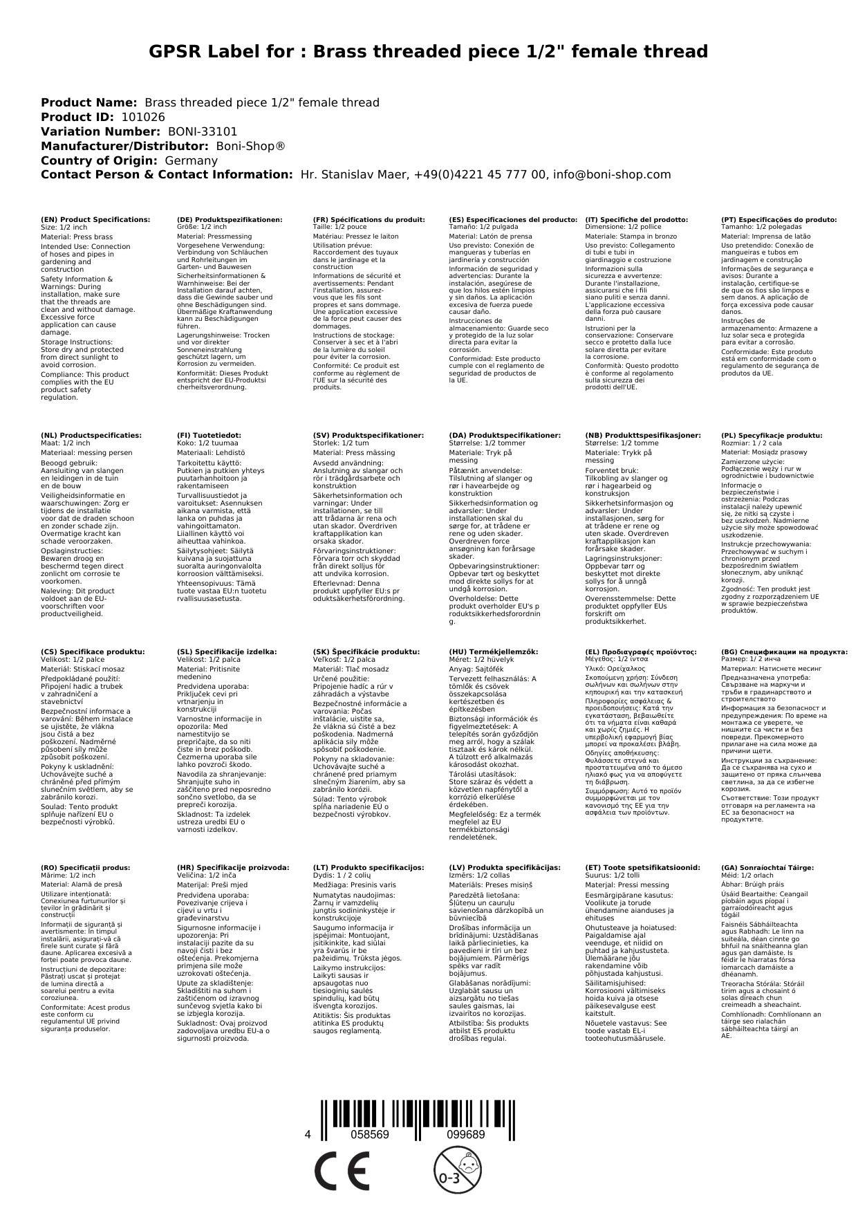 Messing Gewinde, Fitting Innengewinde 1/2 Zoll, Schnellkupplung