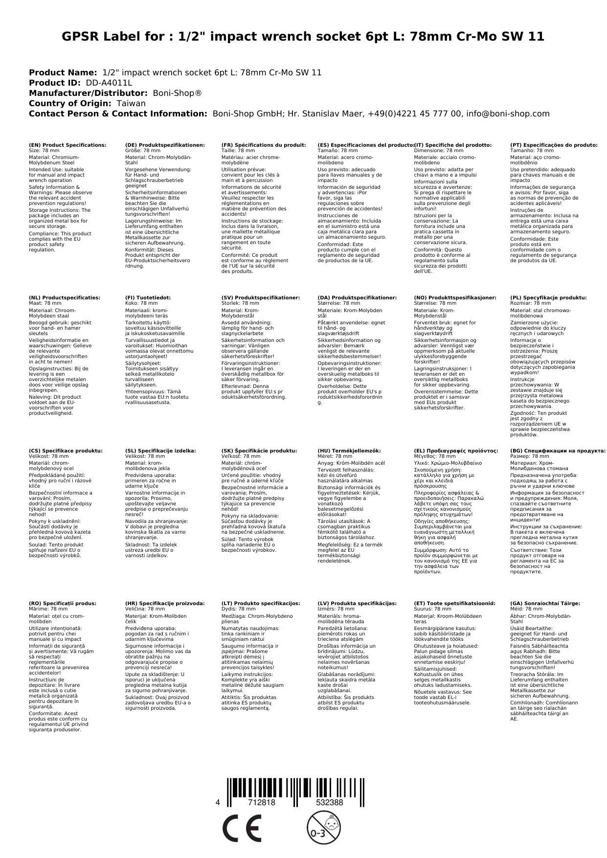 Schlagschraubernuss, 1/2 Zoll, 6pt, Cr-Mo, SW 11