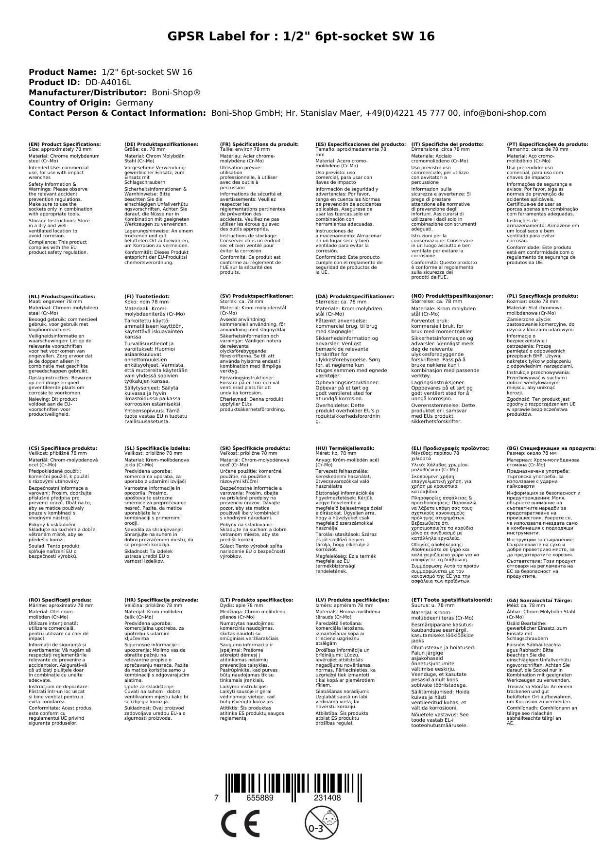 1/2 zoll Nuss, 16mm, Schlagschraubernuss, Industriequalität