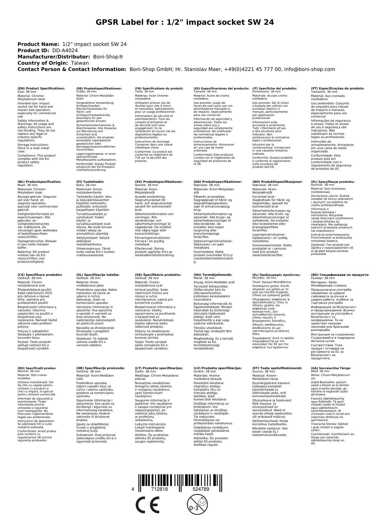 1/2 zoll Nuss, Schlagschraubernuss, 24mm, Cr-Mo, 6-Kant