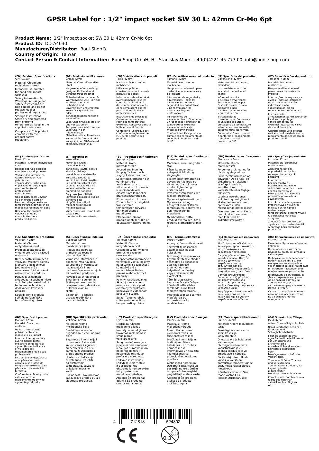 Schlagschrauber Nuss, 1/2 Zoll, 30mm, Cr-Mo