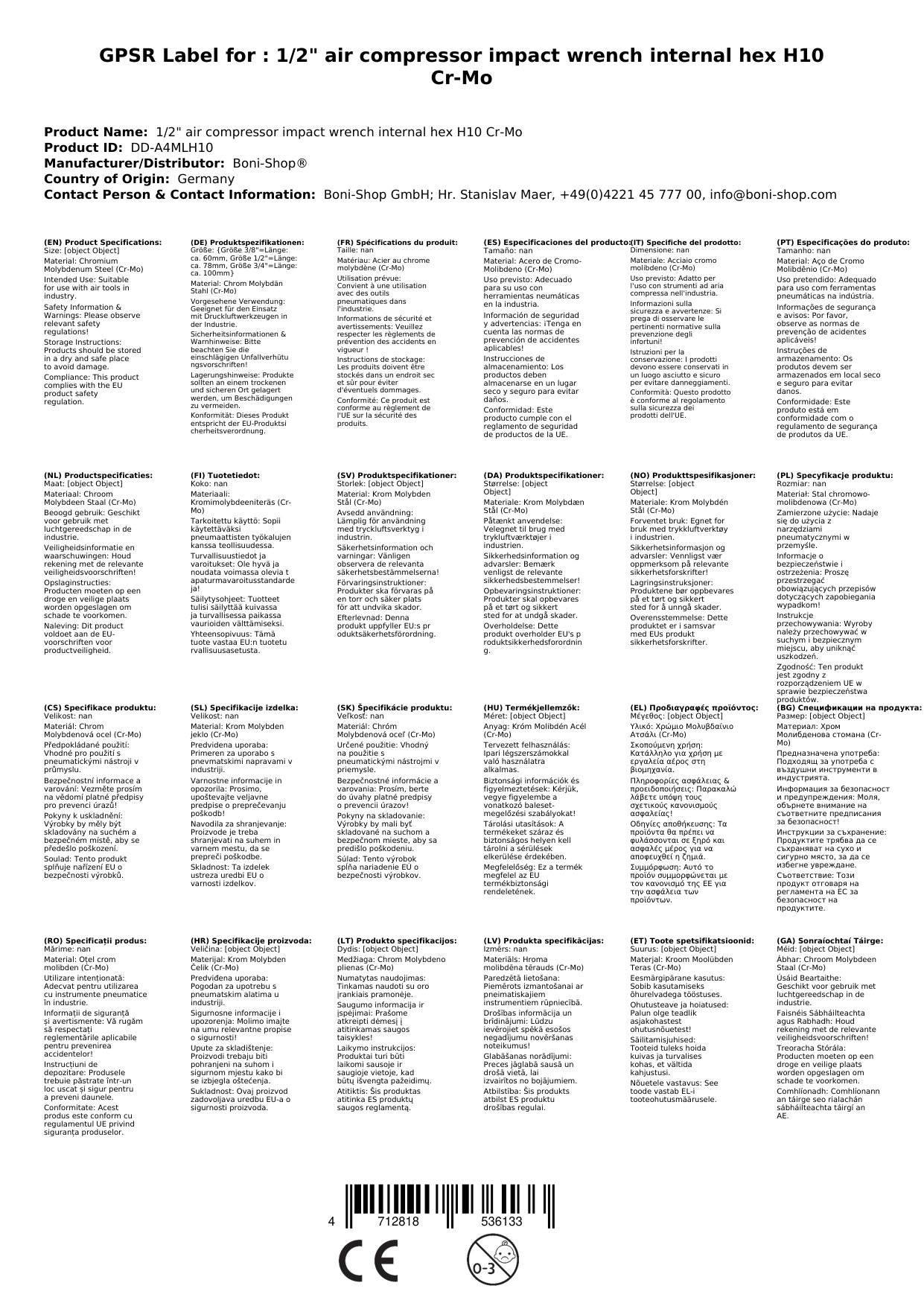 Schlagschraubernuss, Innensechskant Nuss, 1/2 Zoll, Cr-Mo Stahl, H10