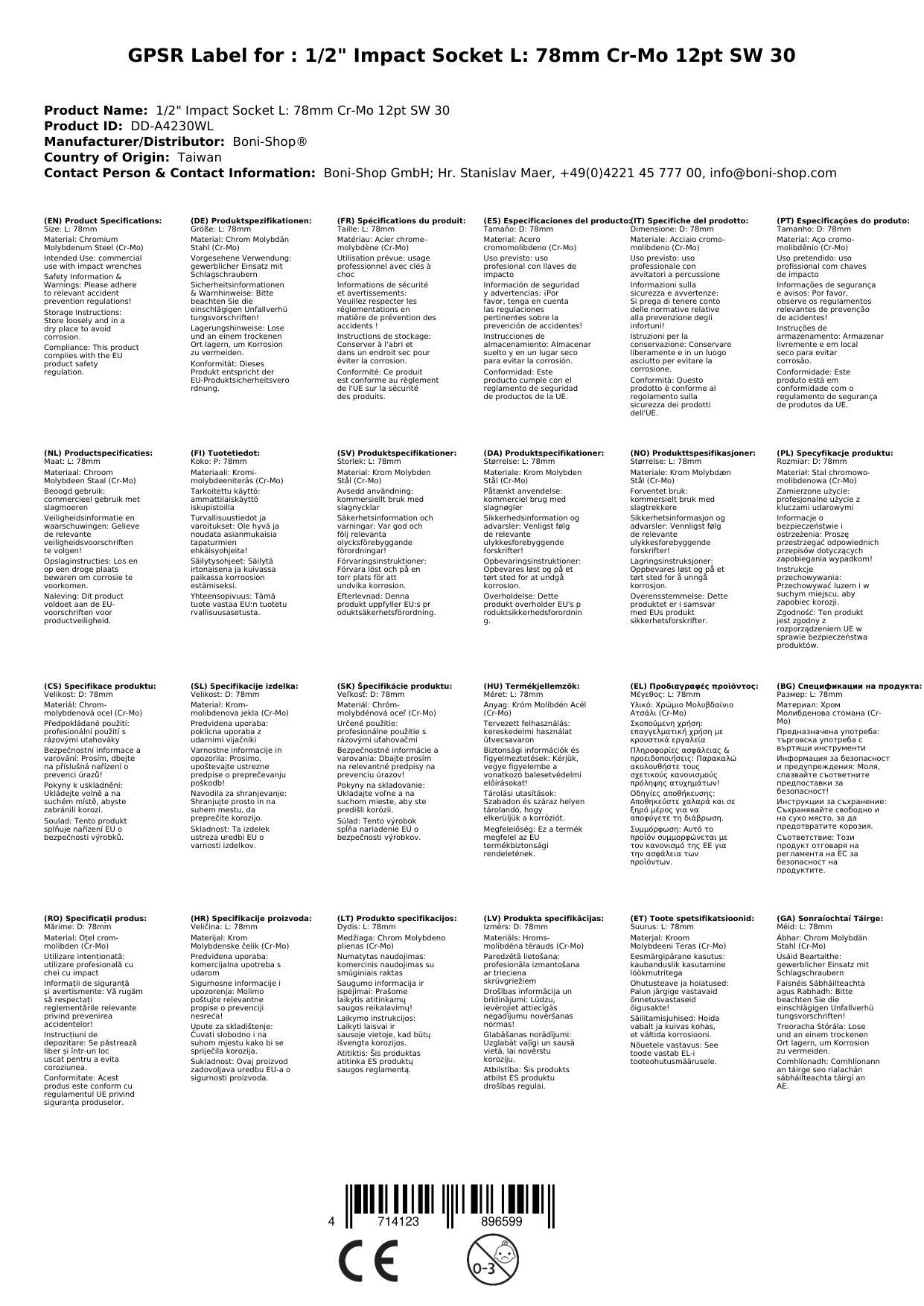 Schlagschraubernuss, 1/2 Zoll, SW 30, Cr-Mo, 12 Kant