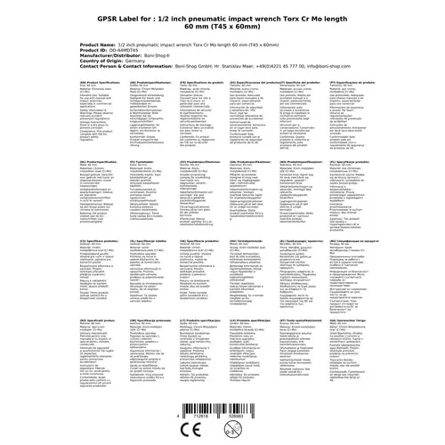 Torx Nuss, 1/2 Zoll Schlagschrauber Nuss, Cr Mo, lang, T45, 60mm Torx Nuss, 1/2 Zoll Schlagschrauber Nuss, Cr Mo, lang, T45, 60mm
