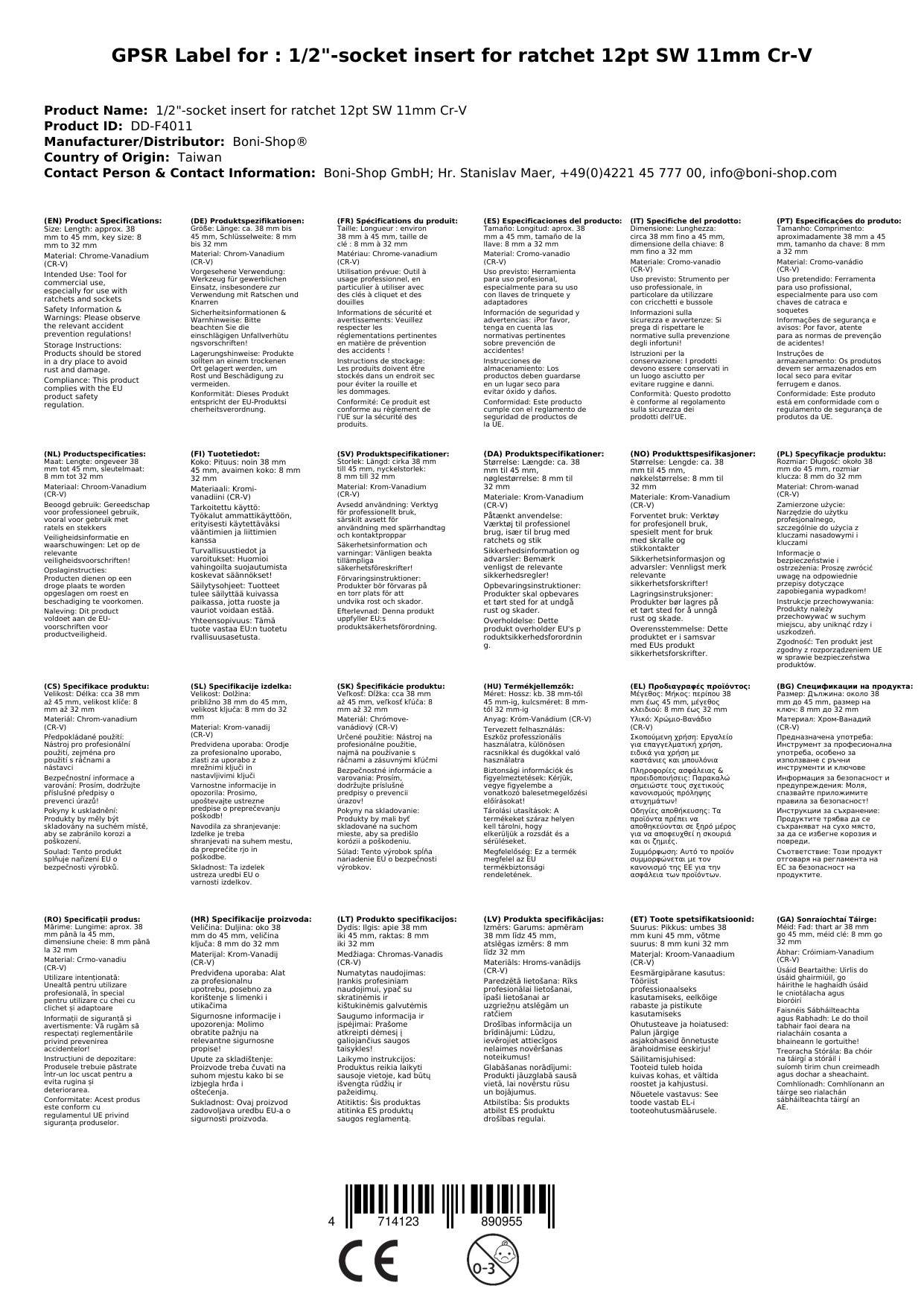 Stecknuss 1/2 Zoll, Nuss für Ratsche, 11mm, Cr-V