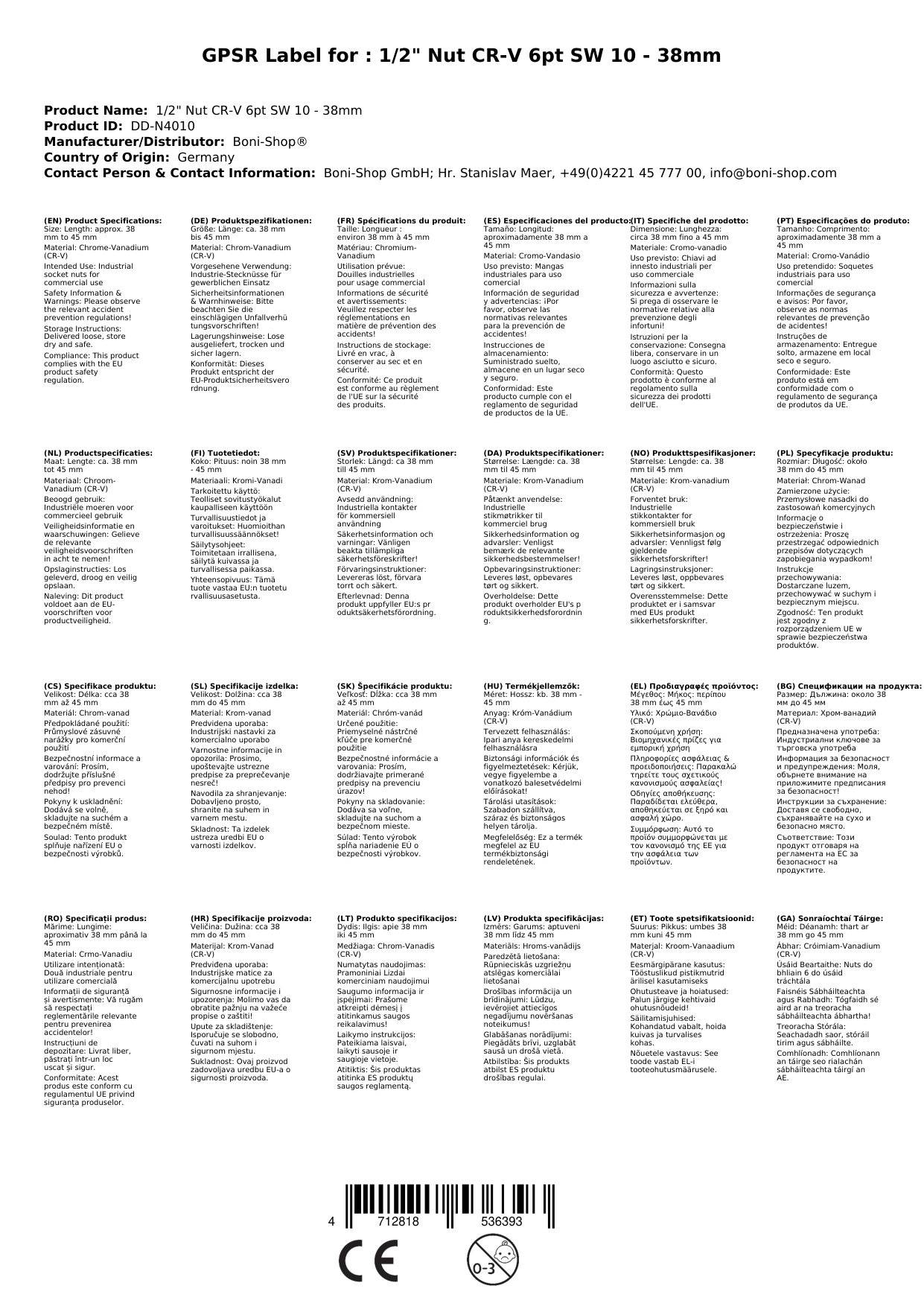 Stecknuss 1/2 Zoll, Cr-V, SW10, 77 mm