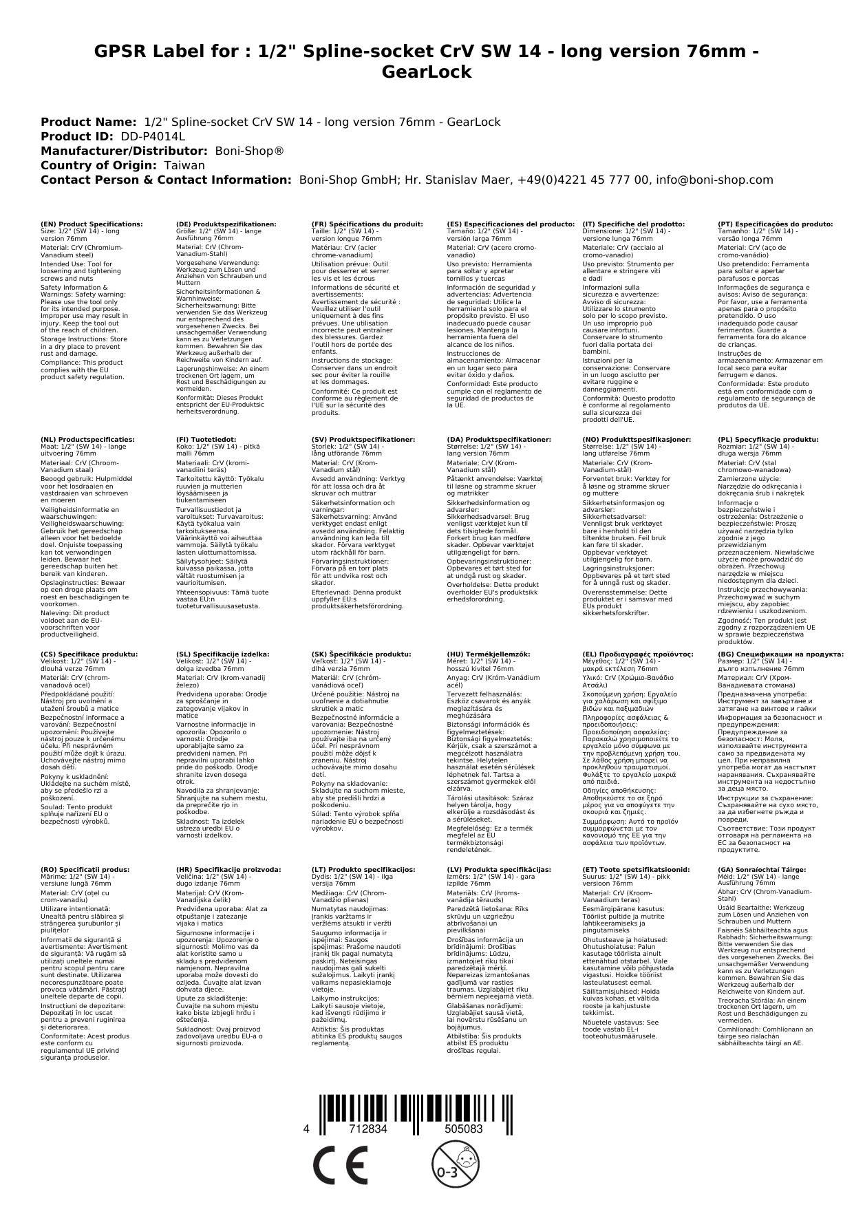 1/2 Zoll Nuss, Vielzahn Nuss, 14mm Nuss, lange Ausführung