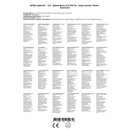 1/2 Zoll Vielzahn Nuss, lang, 24mm Schlüsselweite, CrV 1/2 Zoll Vielzahn Nuss, lang, 24mm Schlüsselweite, CrV
