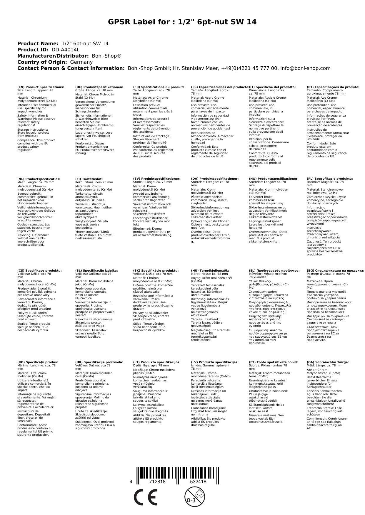 Schlagschraubernuss, Kraftnuss, , 14mm Stecknuss, 1/2 Zoll, 6-kant