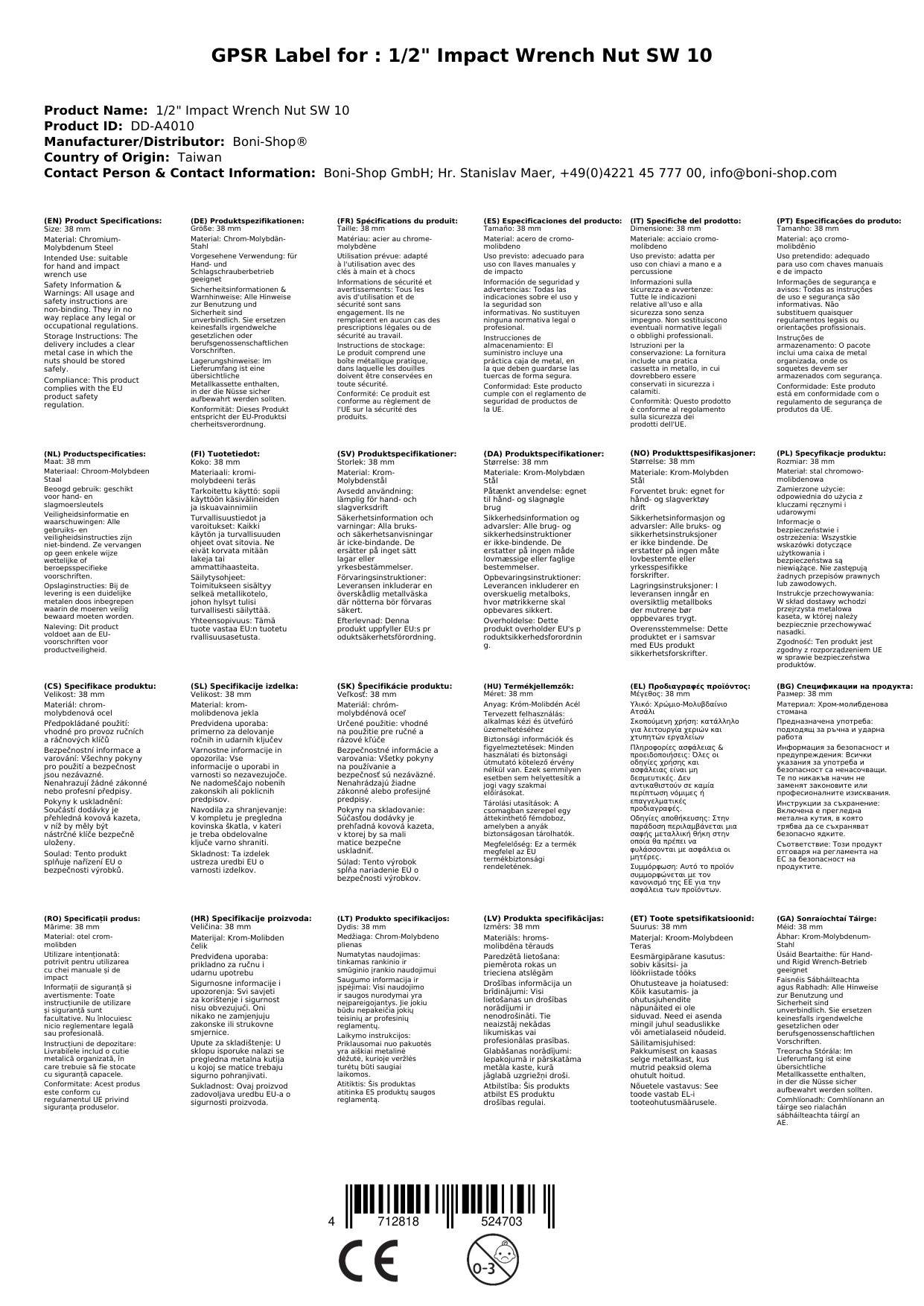 Schlagschraubernuss 1/2 Zoll, 10mm Nuss, Cr-Mo, Industriequalität