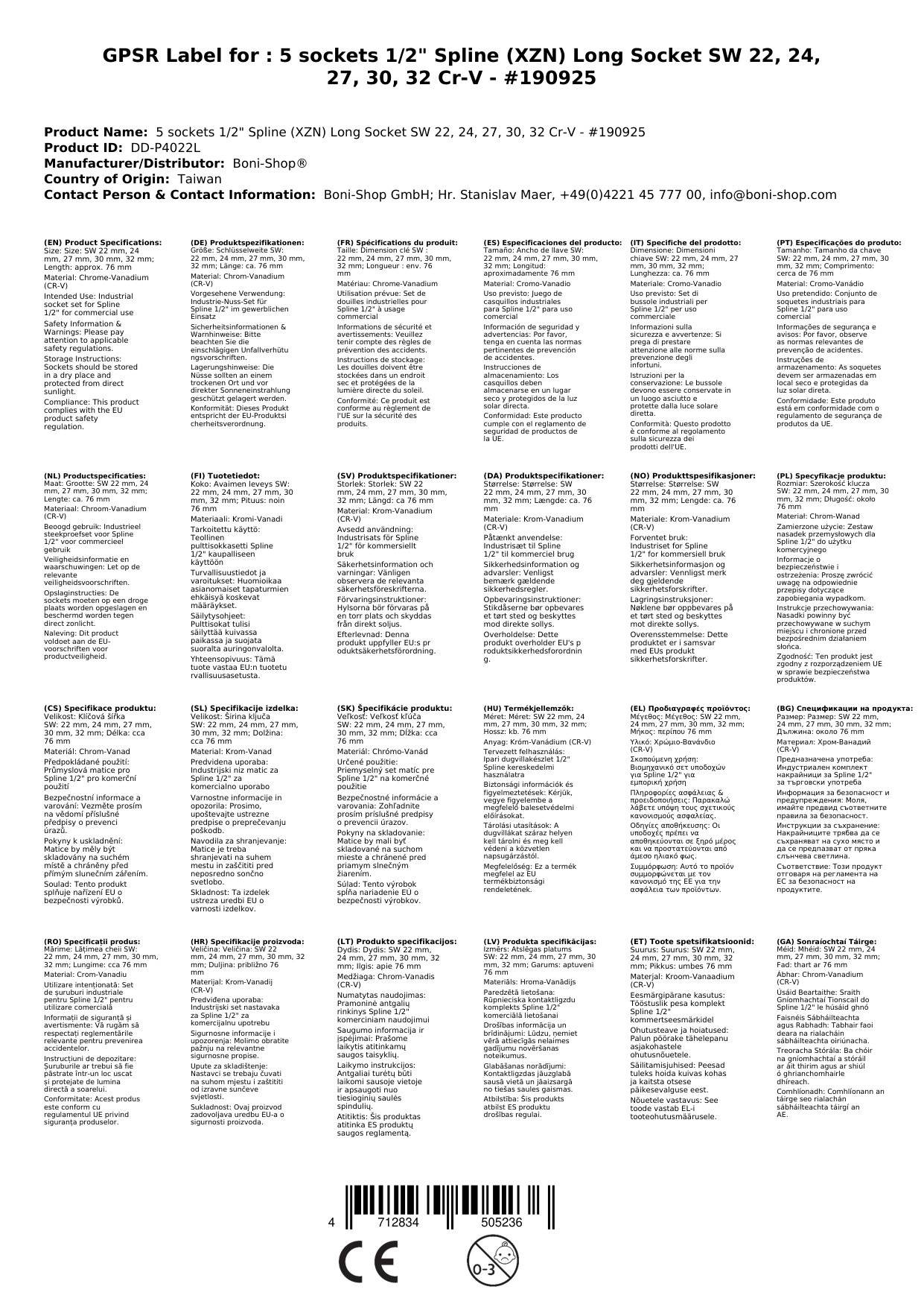 1/2 Zoll Nuss, Vielzahn Nuss, CrV SW 22, lange Ausführung