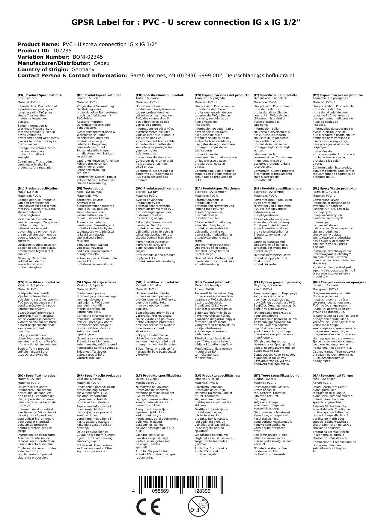 PVC Verschraubung, U-Verschraubung IG x IG 1/2", Rohrverbinder
