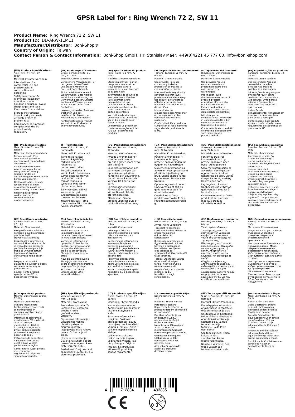 Ringratschenschlüssel 11mm, 72 Zähne, feinverzahnt