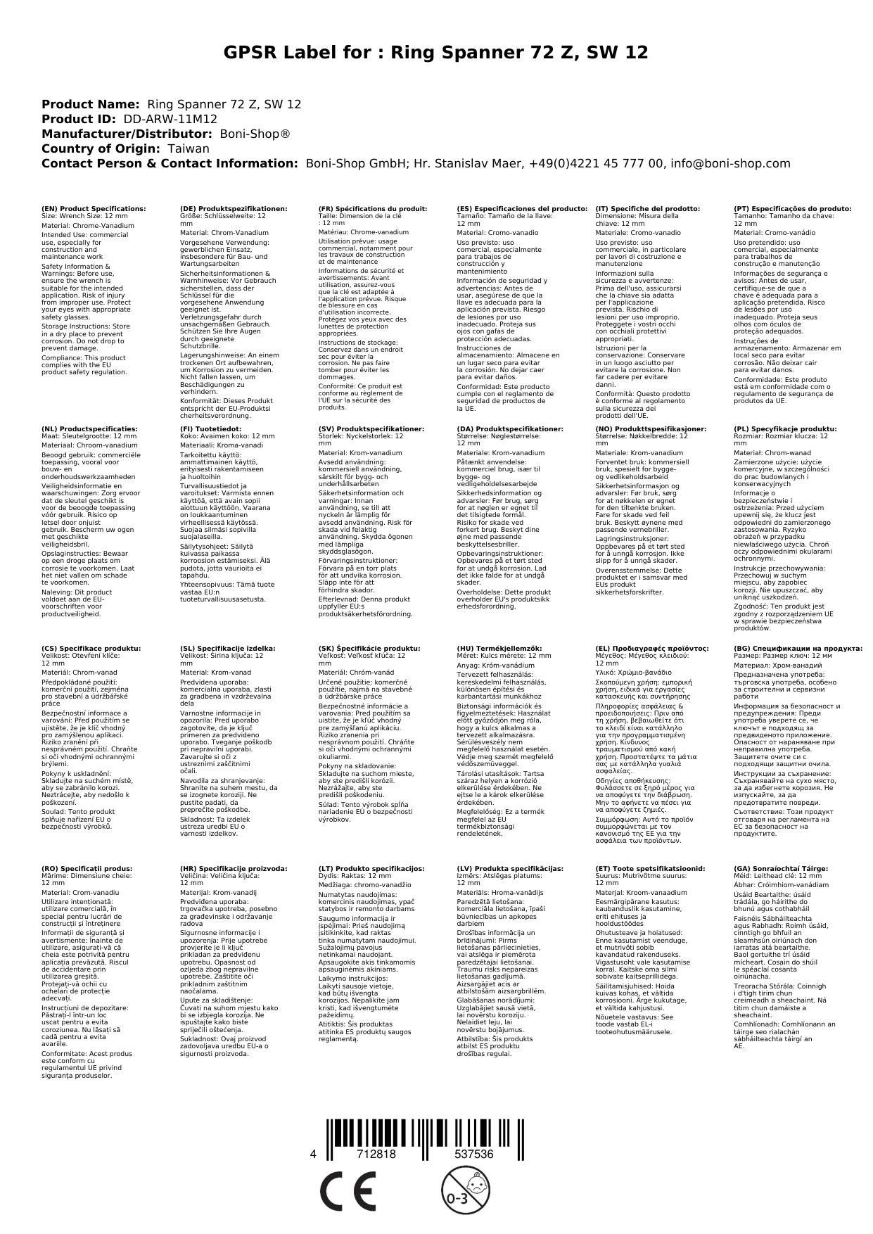 Ringratschenschlüssel, 12mm, 72 Zähne, Chrom Vanadium