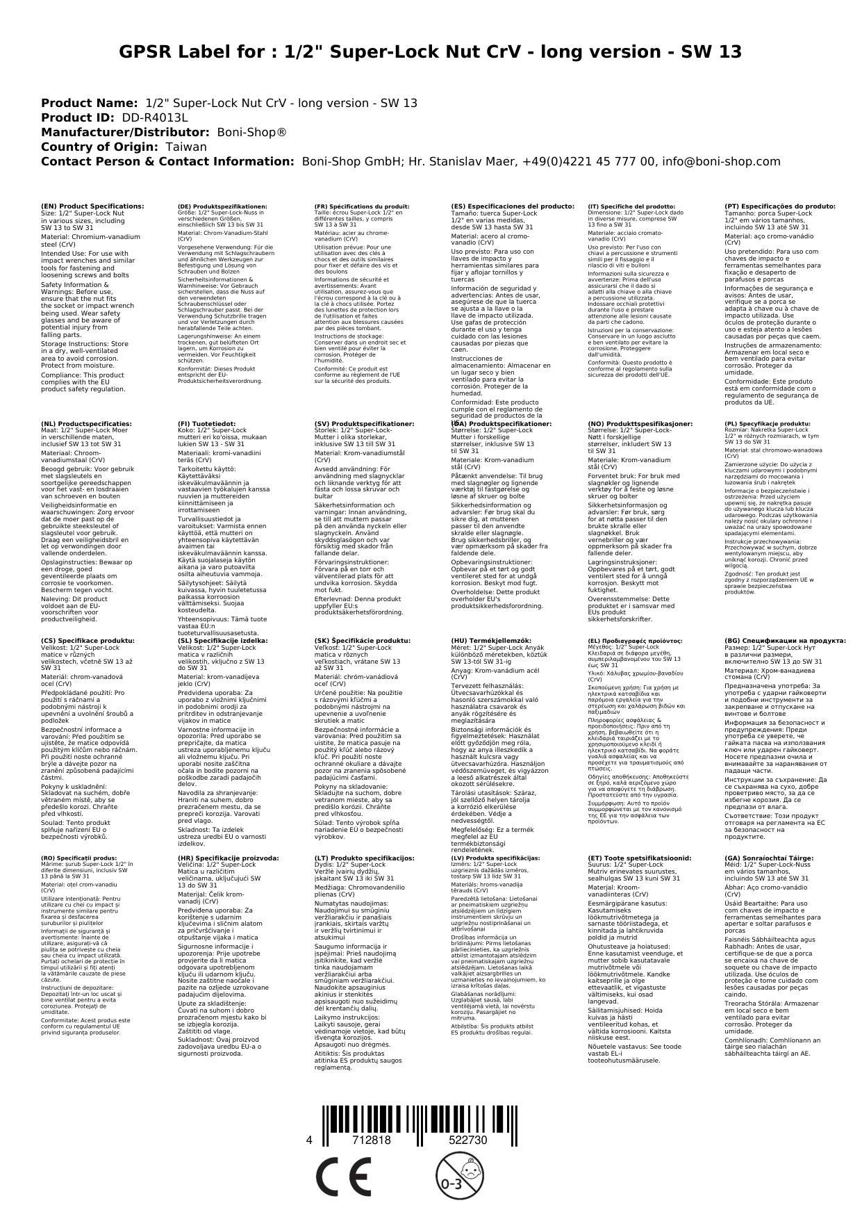 Stecknuss 13mm, 1/2 Zoll Nuss, lange Ausführung, Super-Lock CrV, robuste Ausführung