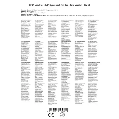 Stecknuss 13mm, 1/2 Zoll Nuss, lange Ausführung, Super-Lock CrV, robuste Ausführung Stecknuss 13mm, 1/2 Zoll Nuss, lange Ausführung, Super-Lock CrV, robuste Ausführung