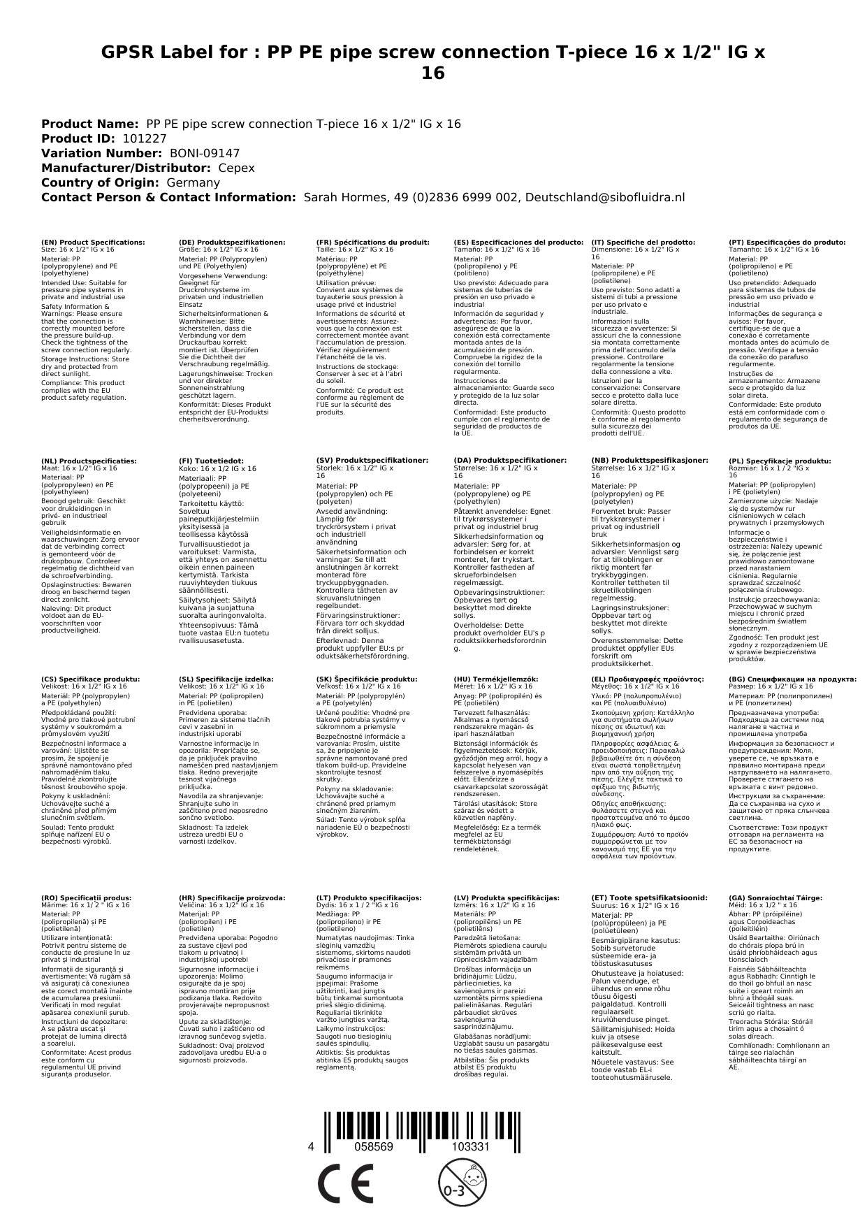 PE Rohr Verschraubung T-Stück 16mm, PP Verbinder, Klemmfitting
