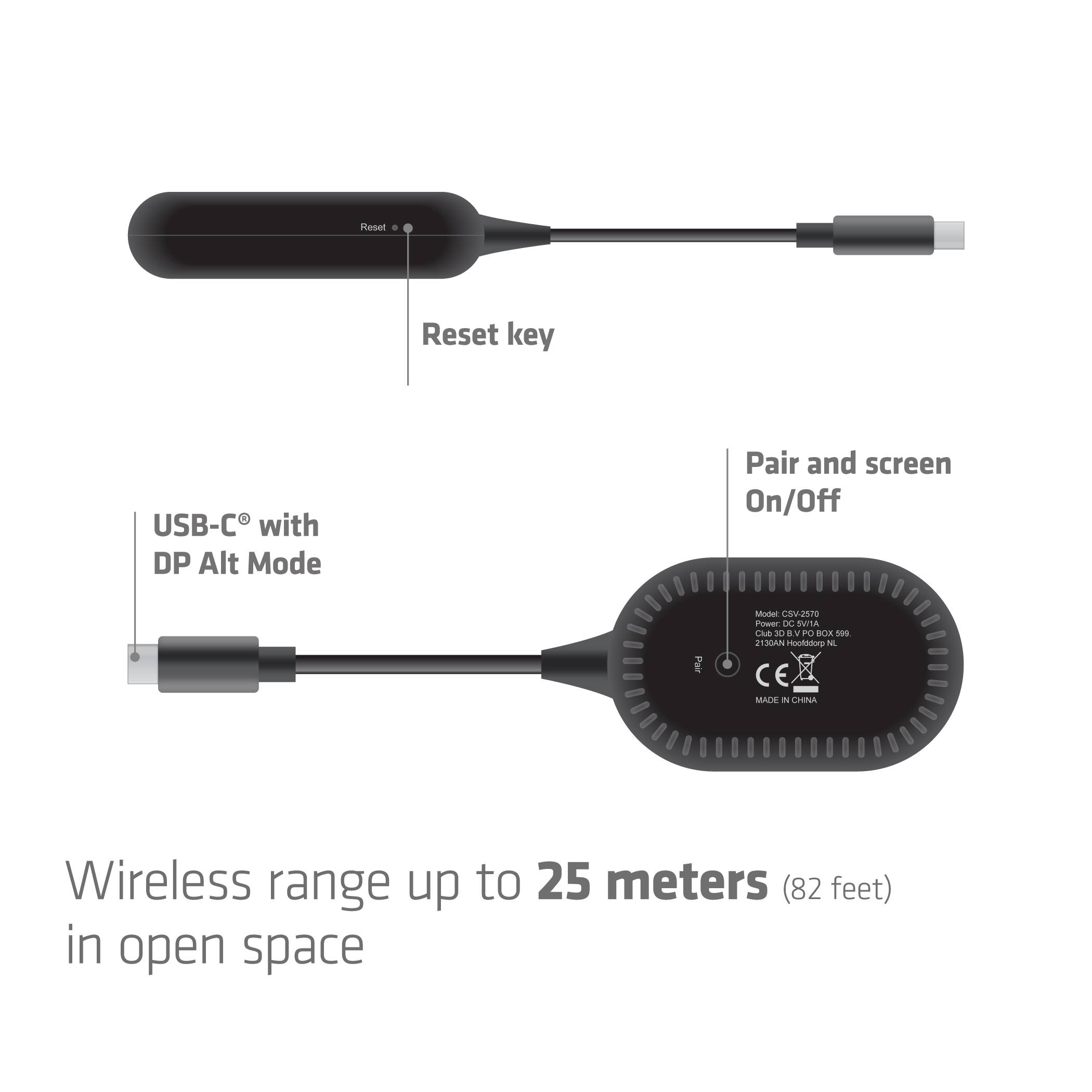 Club3D Wireless USB-C > HDMI Streaming Kit Full-HD 25m