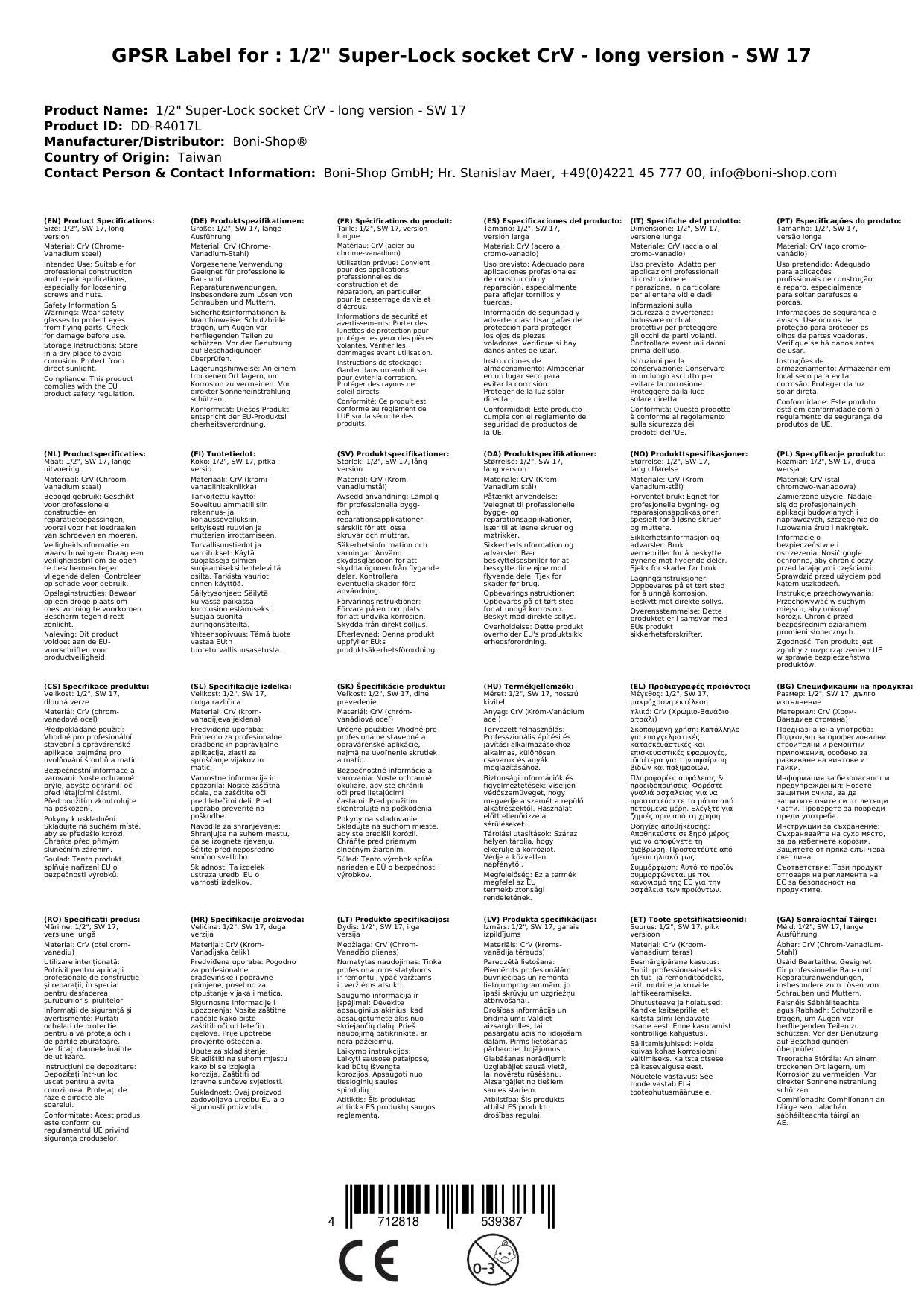 17mm Nuss, Superlock, 1/2 Zoll Stecknuss, CrV, lange Ausführung