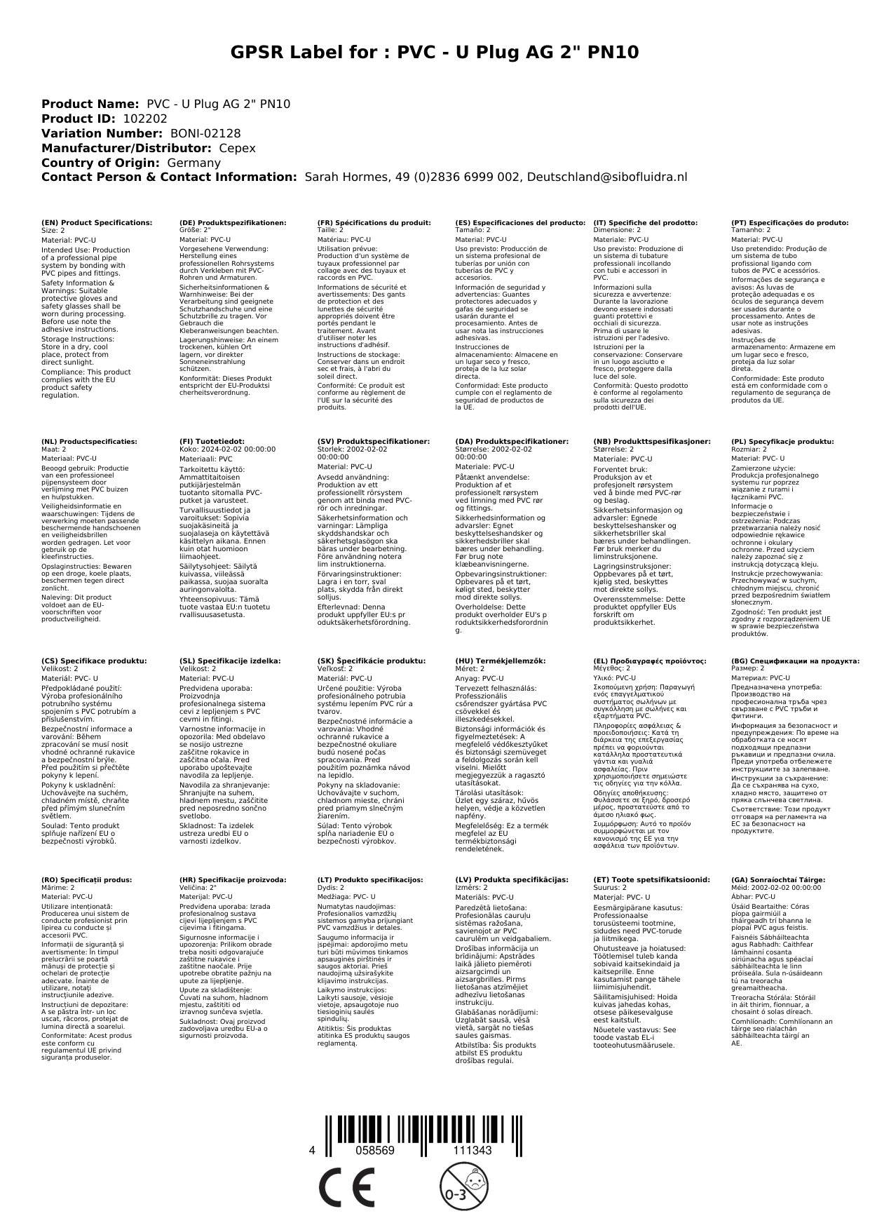 PVC Stopfen, 2 Zoll, AG, PN10, U Fitting