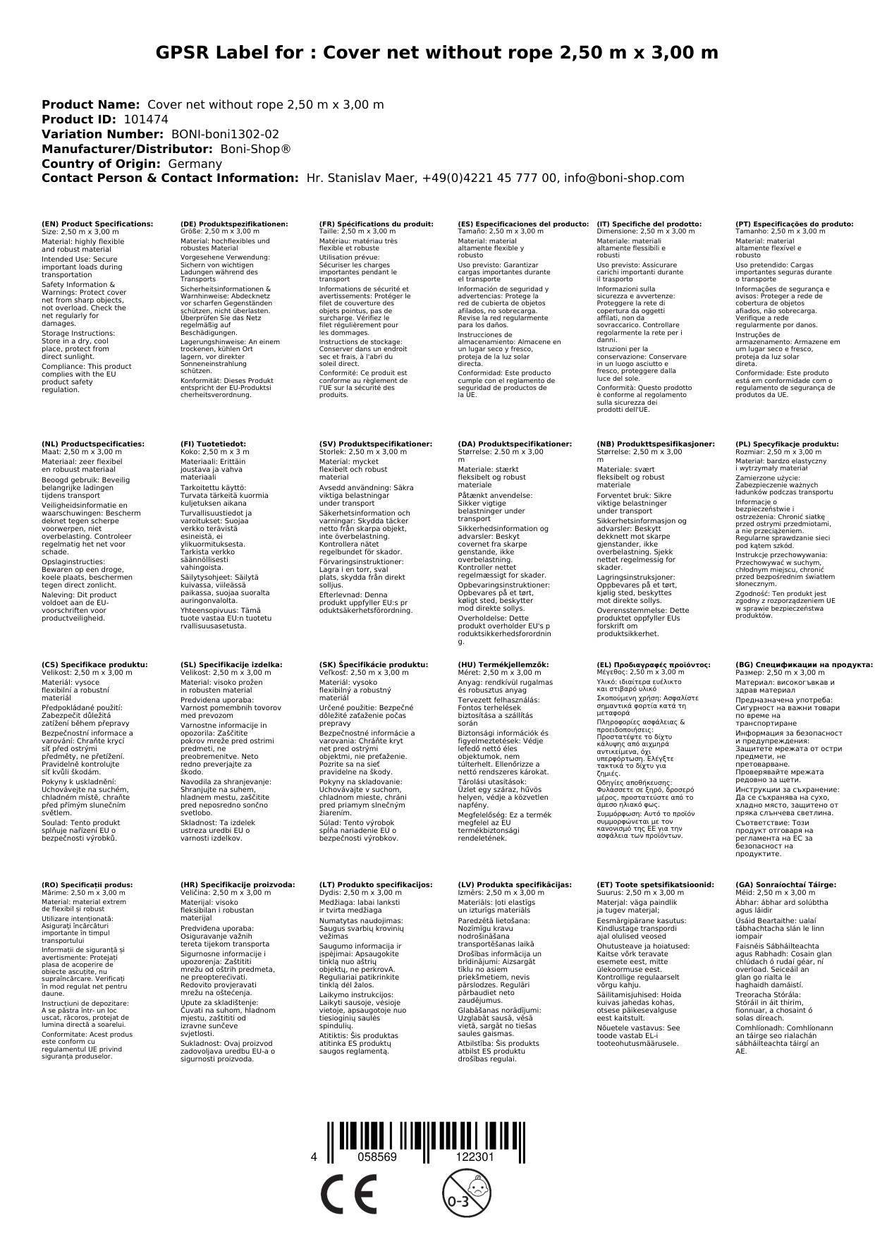Abdecknetz 2,5x3m, knotenlos, Ladungssicherungsnetz