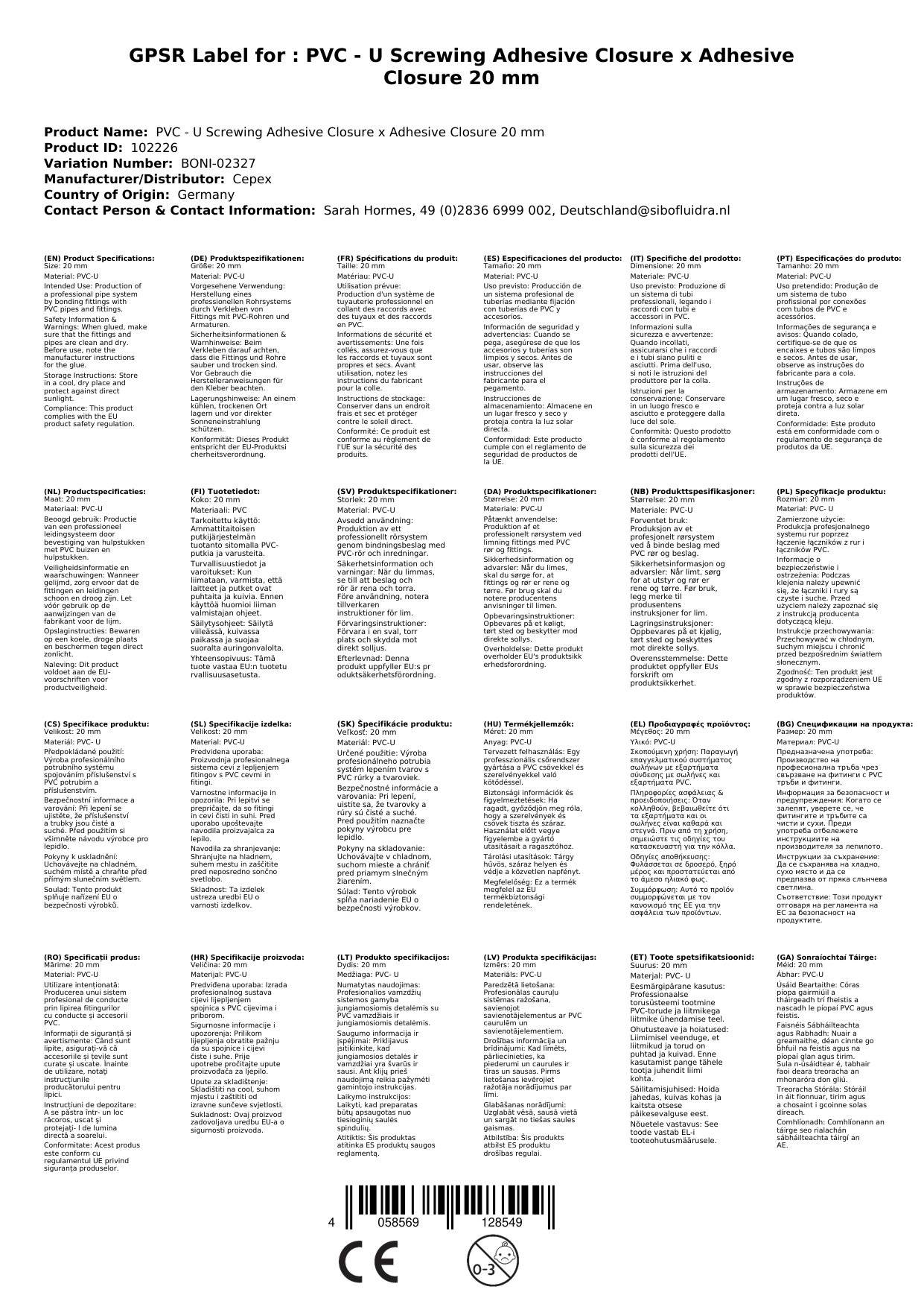 PVC Fittings, PVC-U Verschraubung Klebemuffe 20mm