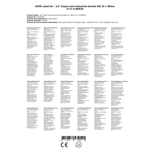 Stecknuss 22mm, 1/2 Zoll Nuss, Industrie Cr-V Superlock Stecknuss 22mm, 1/2 Zoll Nuss, Industrie Cr-V Superlock