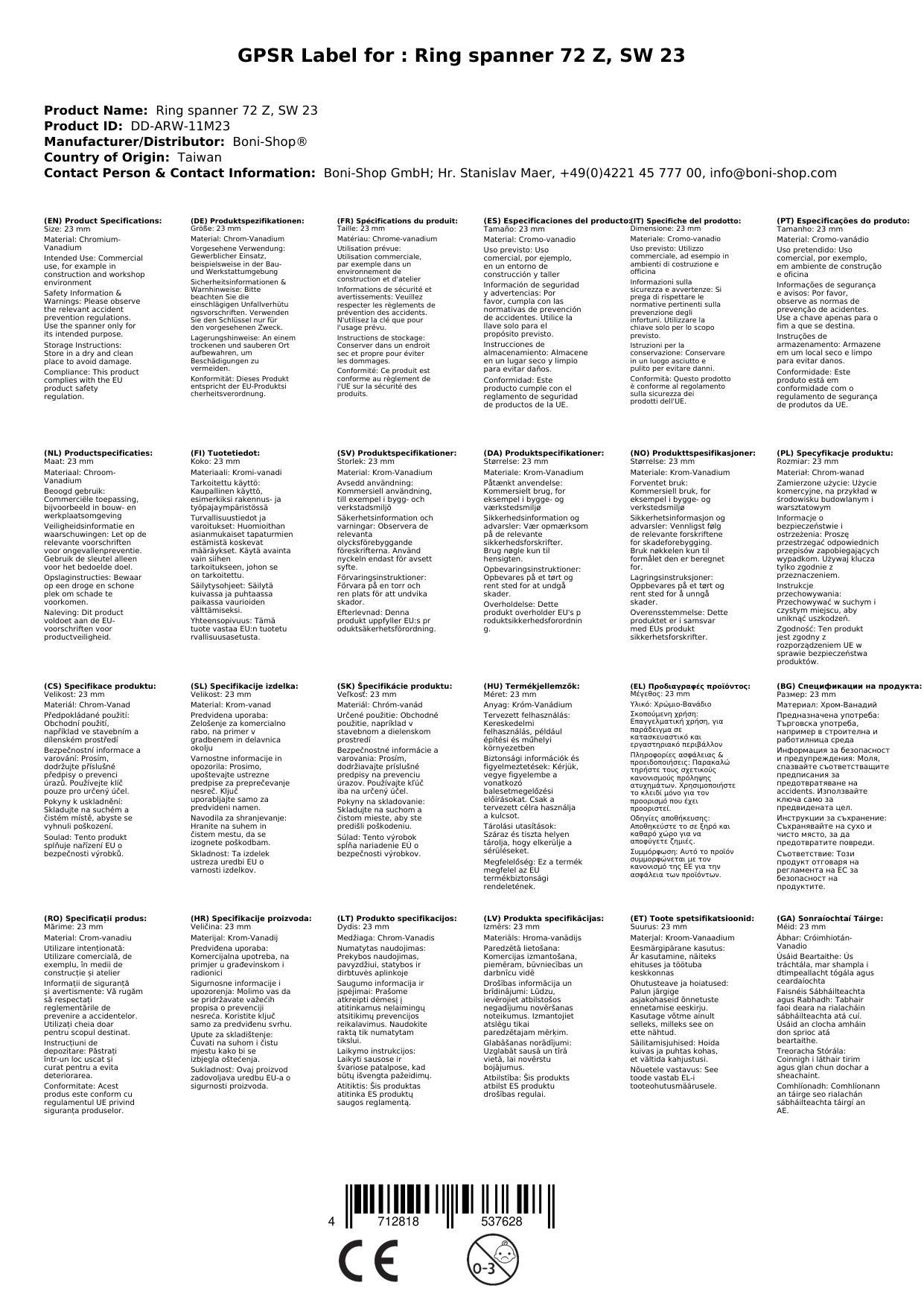 Ringratschenschlüssel 23mm, 72 Zähne, Feinverzahnung, Industrie Qualität