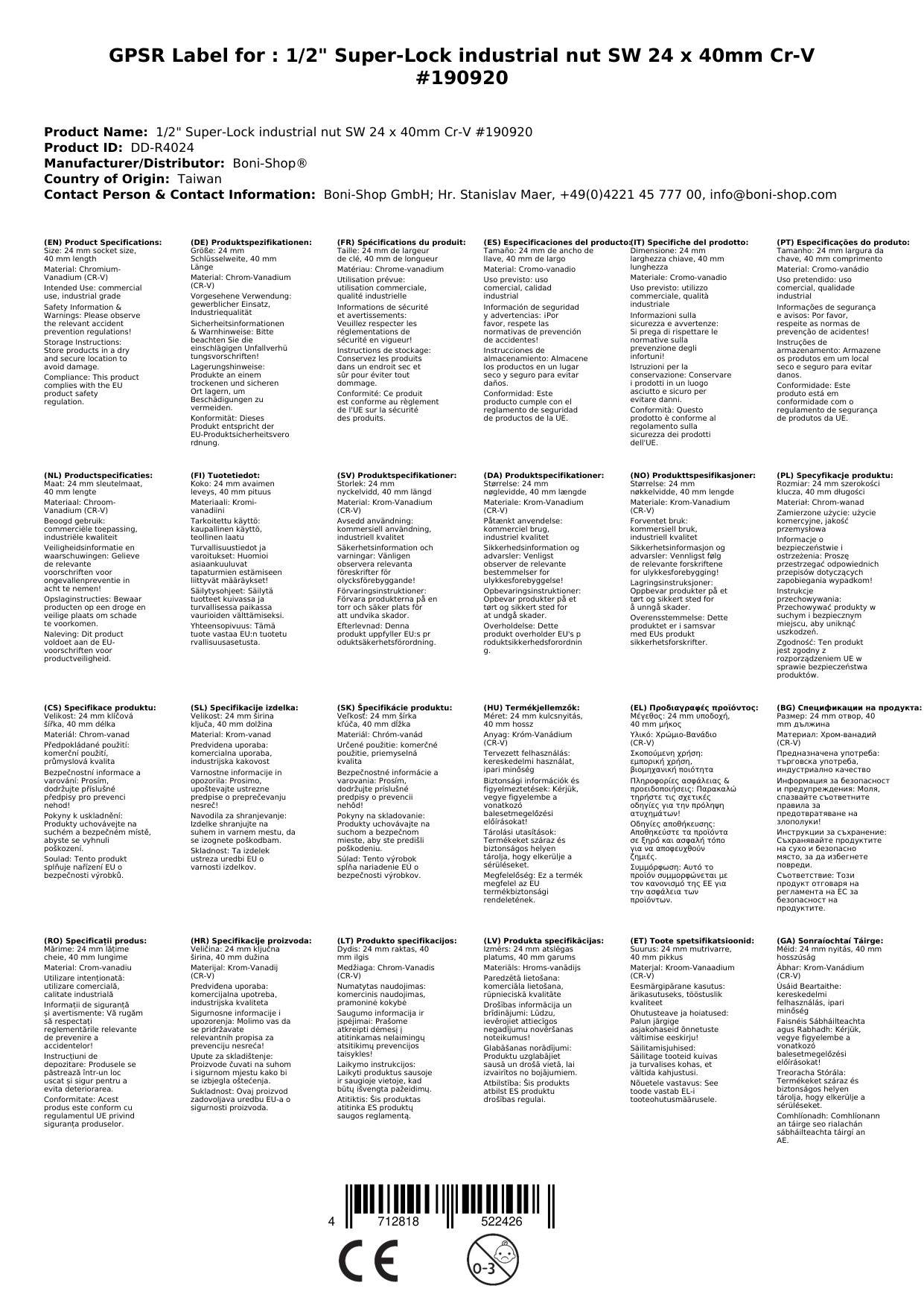 24mm Nuss, 1/2 Zoll Stecknuss, Superlock, Industrie Cr-V