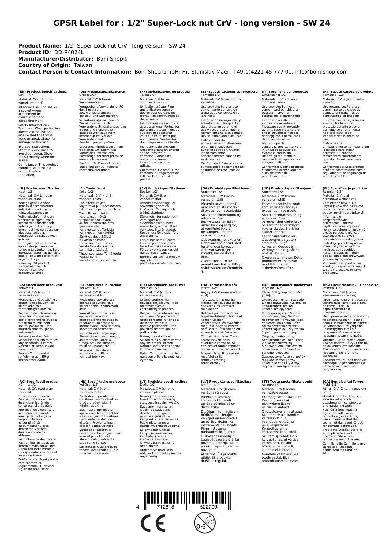 24mm Nuss, 1/2 Zoll Superlock, Langnuss CrV