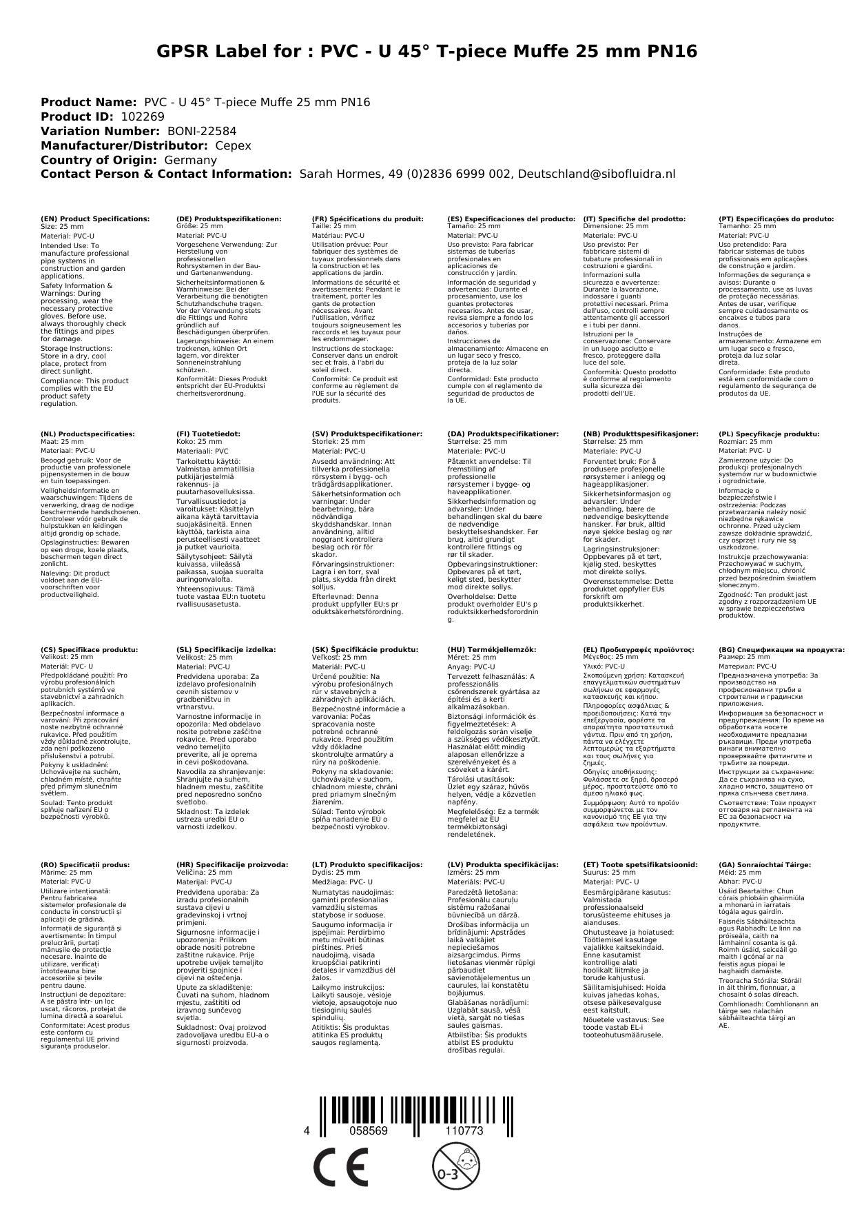 PVC Fittings, 45° T-Stück Muffe 25mm, PVC Klebefittings