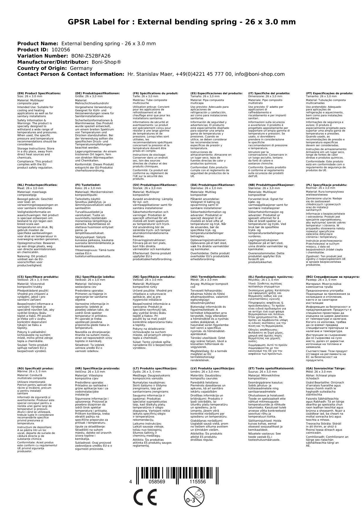 Biegefeder, Außenbiegefeder 26 mm, Rohr biegen Feder, BONI