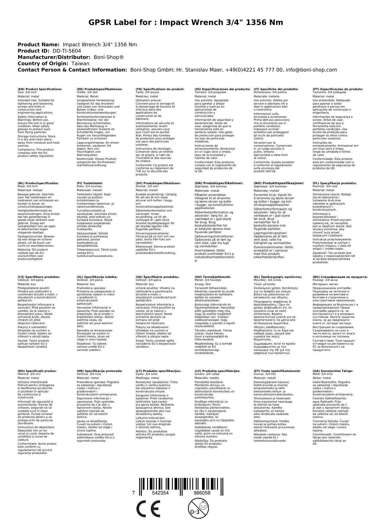 Schlagschrauber, Druckluft Schlagschrauber, 3/4 Zoll, 1356 Nm, Doppelhammer-Schlagwerk