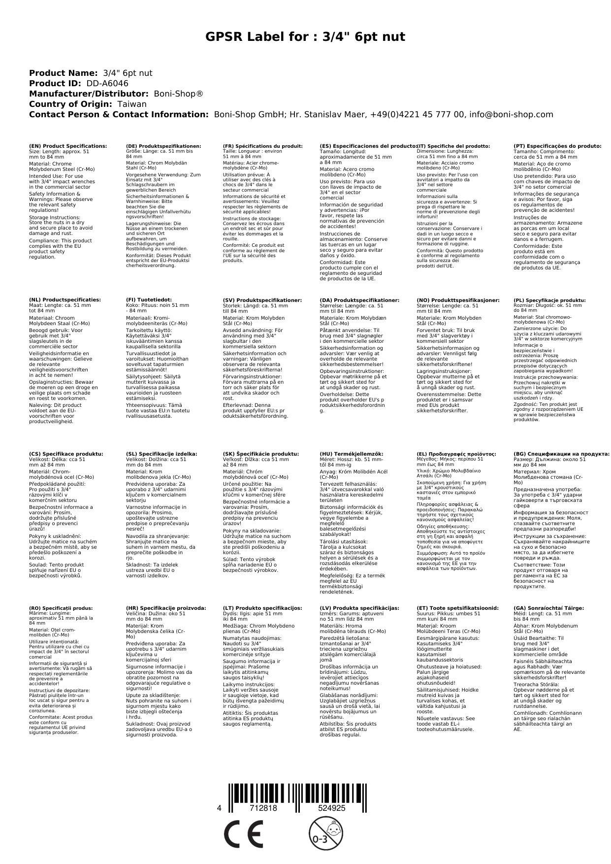 3/4 Zoll Nuss SW 46, 64mm, Schlagschraubernuss, 6pt