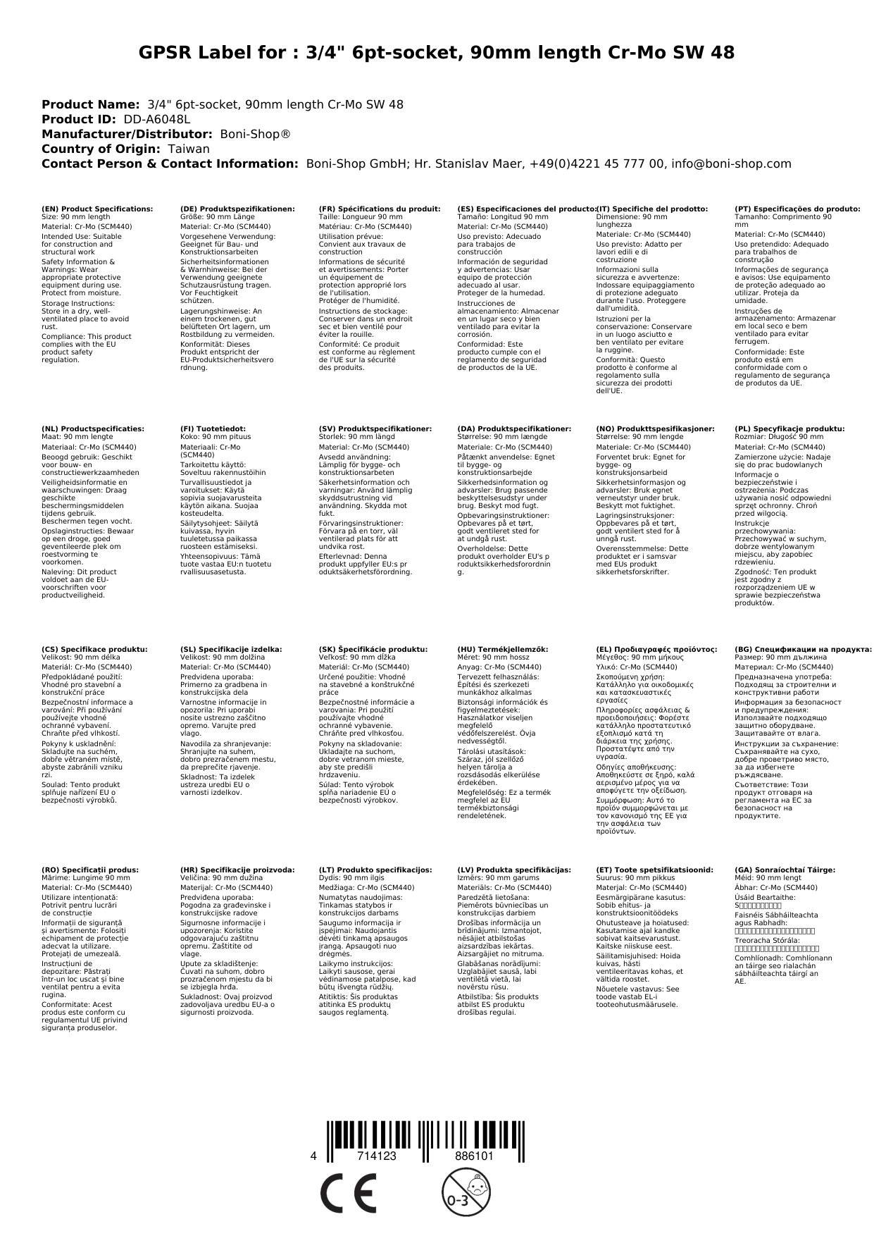 3 4 Zoll Nuss, 48mm Stecknuss, Cr-Mo Werkzeug Nuss