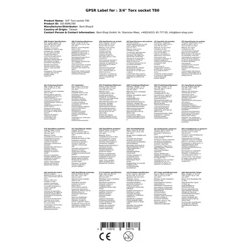 Torx Nuss, 3/4 Zoll, T80, Schlagschrauber, Industriequalität Torx Nuss, 3/4 Zoll, T80, Schlagschrauber, Industriequalität