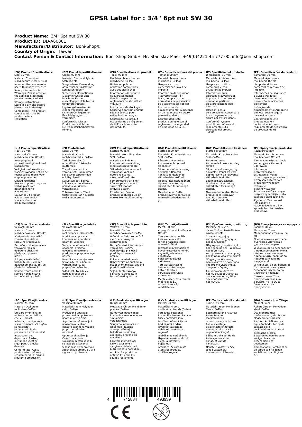 3/4 Zoll Nuss, SW30, Schlagschrauber Nuss, Cr-Mo Stahl, Industriequalität